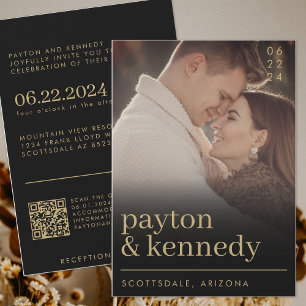 Convites Foto de código QR moderno e simples Na moda chic