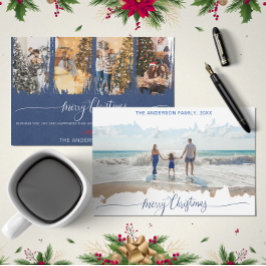 Convites Foto de Colagem de Natal Mínima e Moderna Azul