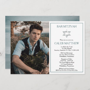 Convites Foto de Cor de Água Azul   Estrela de David Bar Mi