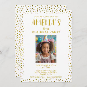 Convites Foto de Dourado Faux Glitter Kids Girl Aniversário