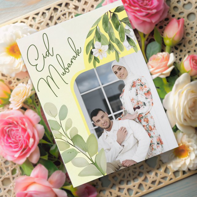 Convites Foto de Eid Mubarak Islâmico Floral da Modern Wate (Criador carregado)