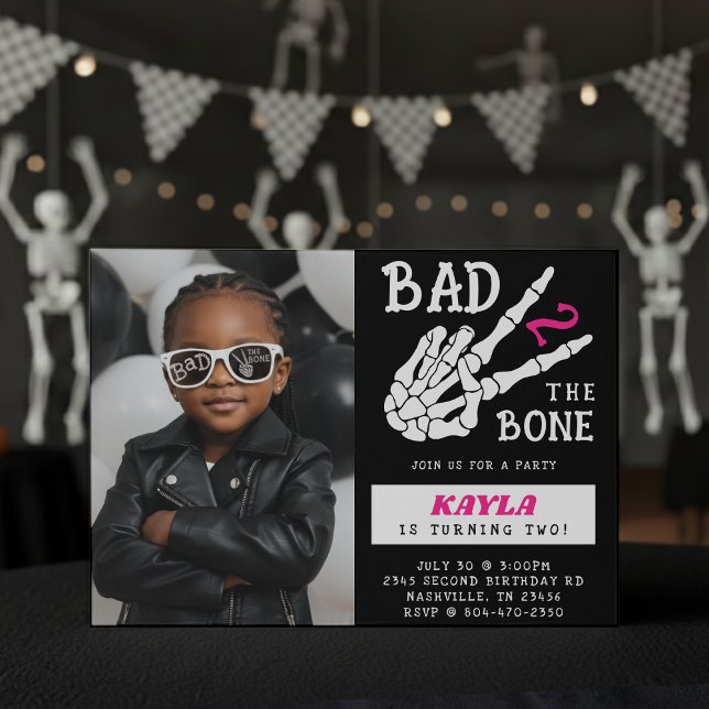 Convites Foto de esqueleto Bad 2 the Bone para festa de 2º  (Criador carregado)