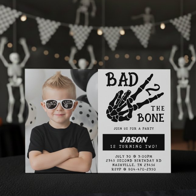 Convites Foto de Esqueleto Bad 2 the Bone para Festa de 2º  (Criador carregado)