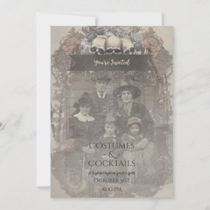 Convites Foto de Família Caveiras Rosas Vintage Gótico Hall