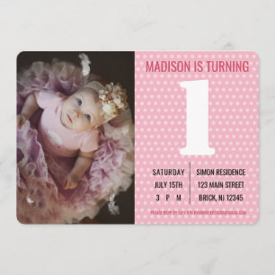 Convites Foto de Fêmea Rosa Foto do aniversário de crian