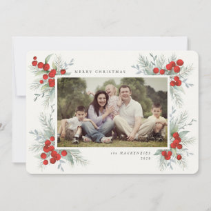 Convites Foto de Férias de Natal com Frutas Vermelhas Pinta