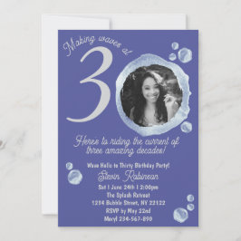Convites Foto de Festa de aniversário 30 Azul com Bolhas Az