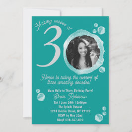 Convites Foto de Festa de aniversário 30 Ocean Teal Bubbles