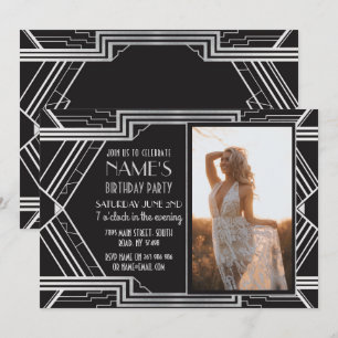 Convites Foto de Festa de aniversário Art Deco de 1920 Con