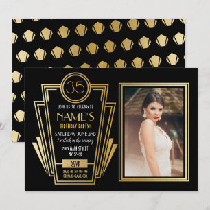 Convites Foto de Festa de aniversário Art Deco de 1920 Conv