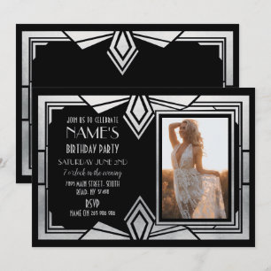 Convites Foto de Festa de aniversário Art Deco de 1920 Conv