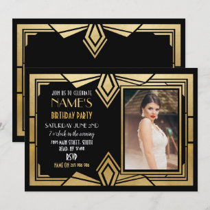 Convites Foto de Festa de aniversário Art Deco de 1920 Conv