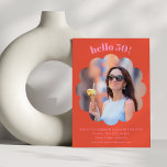 Convites Foto de Festa de aniversário Cor-de-Rosa Cor-de-Co<br><div class="desc">Modern Cute Pink e Orange 50th Convite de aniversário com Foto em um único quadro em forma de flor.</div>