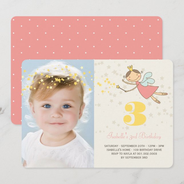 Convites Foto de Festa de aniversário da Princesa Fada Whim (Frente/Verso)