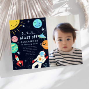 Convites Foto de Festa de aniversário de explosão de espa