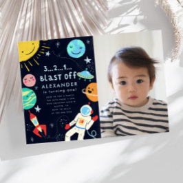 Convites Foto de Festa de aniversário de explosão de espaço
