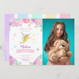 Convites Foto de Festa de aniversário de Fada Editável