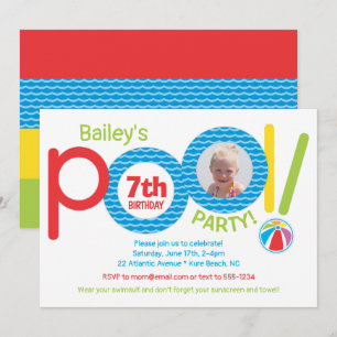 Convites Foto de Festa de aniversário de Festa de Piscina 