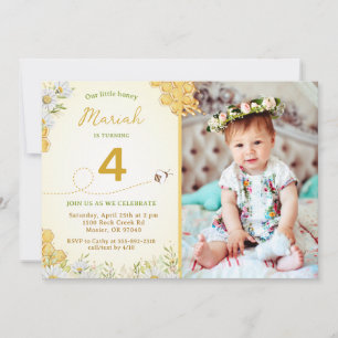Convites Foto de Festa de aniversário de Honey Bee Wildflow