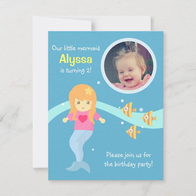 Convites Foto de Festa de aniversário de sereia subaquática (Frente)