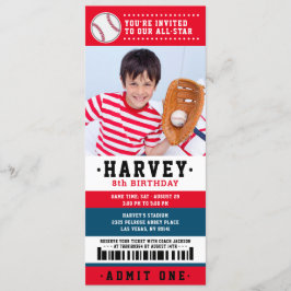 Convites Foto de Festa de aniversário de tíquete de Basebal