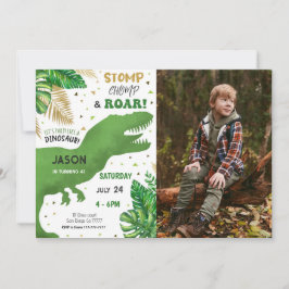 Convites Foto de Festa de aniversário Dinossauro Editável
