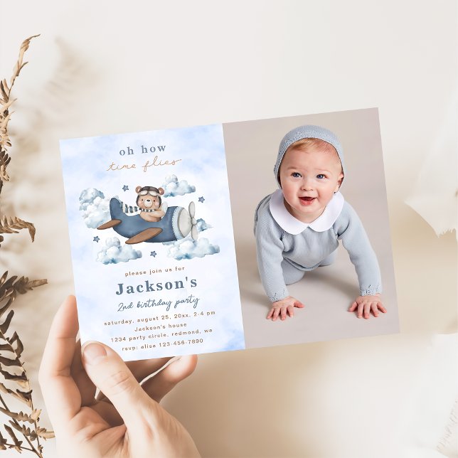 Convites Foto de Festa de aniversário do avião viagens vint (Criador carregado)