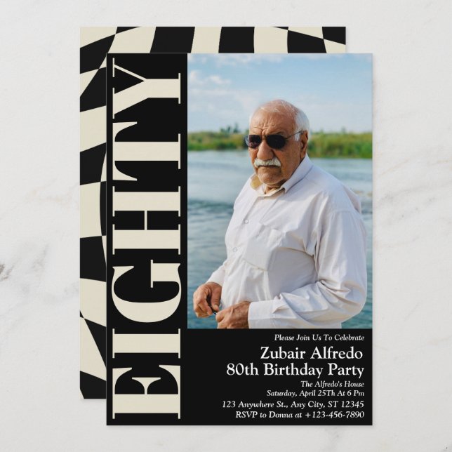 Convites Foto de Festa de aniversário Elegante Oitenta (Frente/Verso)