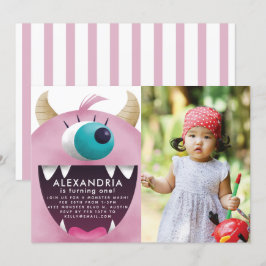 Convites Foto de Festa de aniversário Rosa Monster Bash