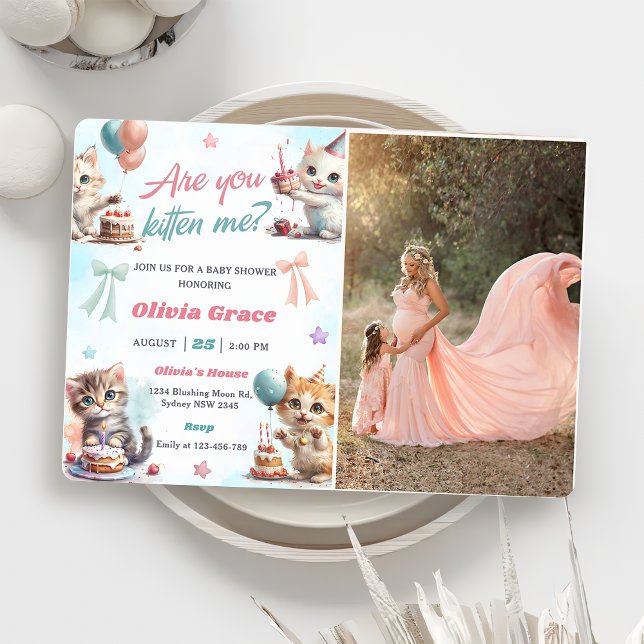 Convites Foto de Festa de Chá de fraldas de Gato Gato Gato- (Criador carregado)