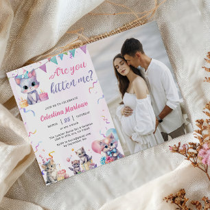 Convites Foto de Festa de Chá de fraldas de Gato Gato Gato-