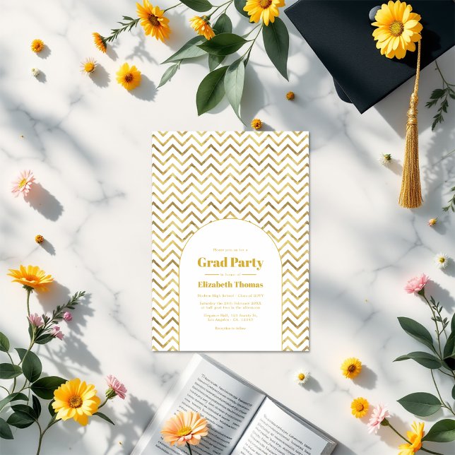 Convites Foto de Festa de formatura branca e Dourada elegan (Elegant Gold and White Graduation Party Photo Invitation)