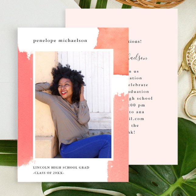 Convites Foto de Festa de formatura de Aquarela Rosa (Criador carregado)