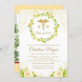 Convites Foto de Festa de formatura de Enfermagem Dourada A