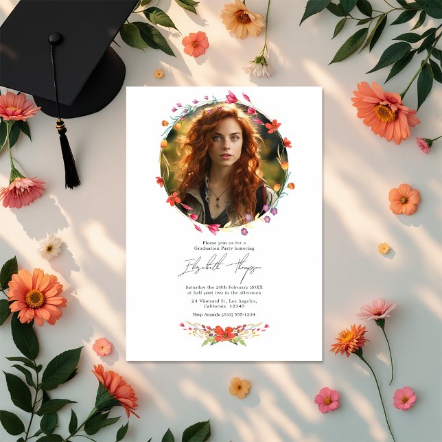 Convites Foto de Festa de formatura de flor selvagem (Wildflower Graduation Party Photo Invitation)