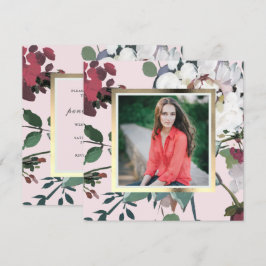 Convites Foto de Festa de formatura Floral bonito Blush