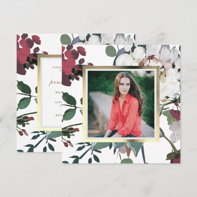 Convites Foto de Festa de formatura Floral bonito e Chic (Frente/Verso)