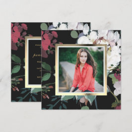 Convites Foto de Festa de formatura Floral Escuro Elegante