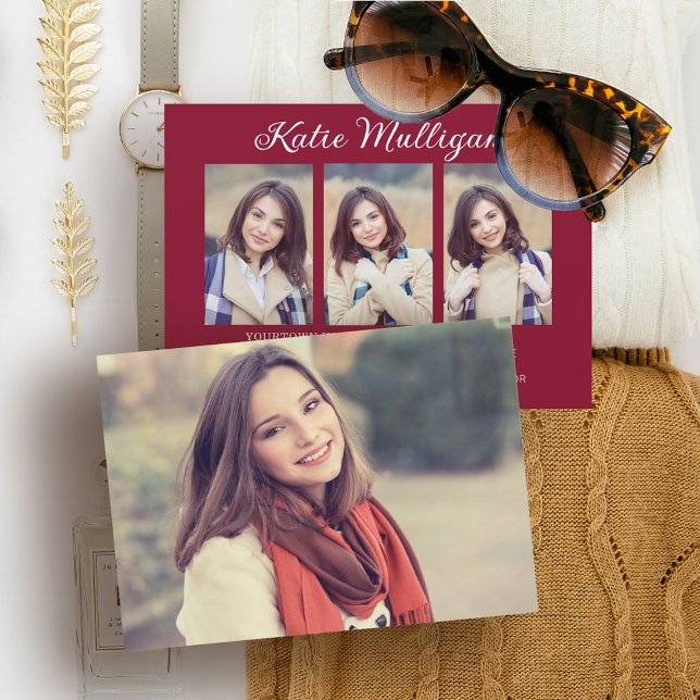 Convites Foto de Festa de formatura Modern Burgundy (Criador carregado)