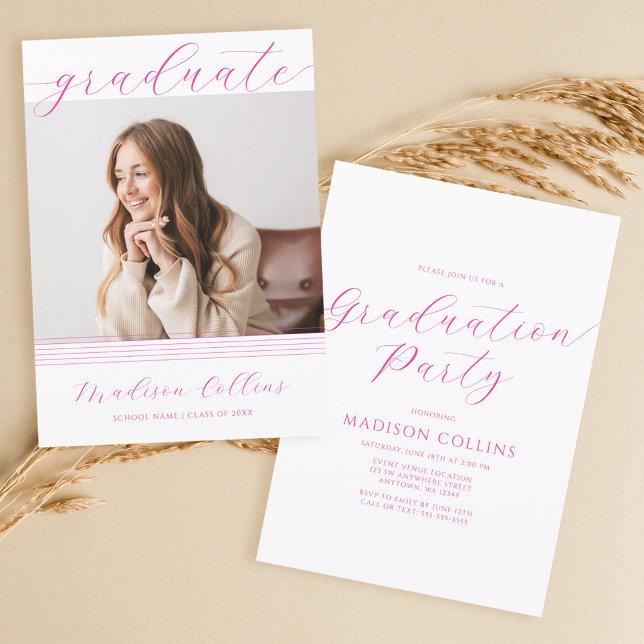 Convites Foto de Festa de formatura Rosa das Linhas Minimal (Criador carregado)