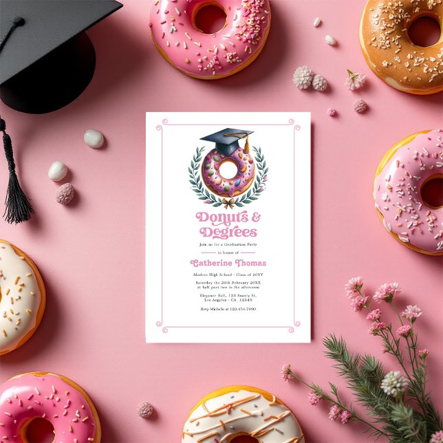 Convites Foto de Festa de formatura Rosquinha e Graus (Donuts and Degrees Graduation Party Photo Invitation)