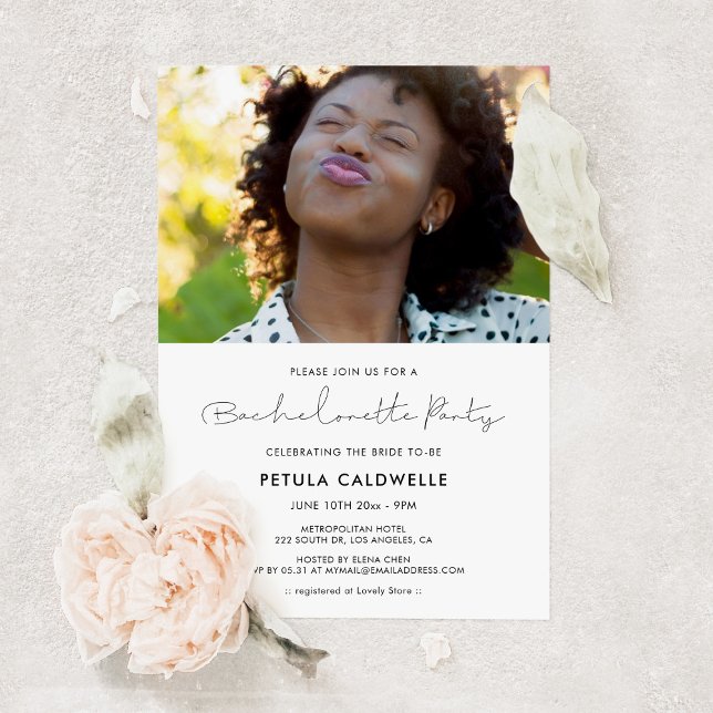 Convites Foto de Festa de solteira minimalista manuscrita (Criador carregado)