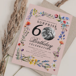 Convites Foto de flor selvagem SURPRESA 60.º Aniversário Pi