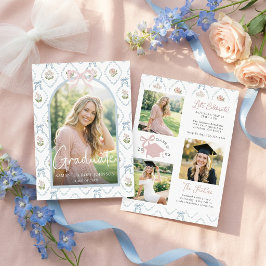 Convites Foto de Flor Silvestre com Laço Rosa de Graduação