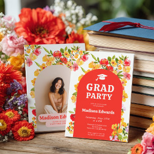 Convites Foto de Flor Silvestre Laranja Amarelo Retro Gradu