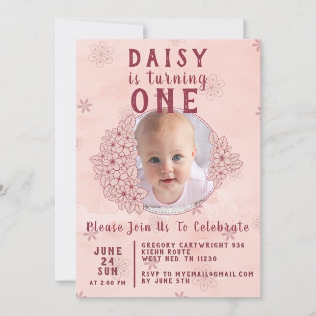 Convites Foto de flores doodle rosa (Frente)