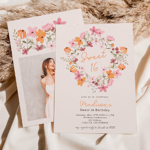 Convites Foto de flores silvestres Boho meadow Sweet 16