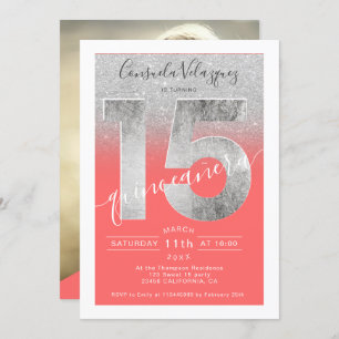 Convites Foto de folha de alumínio de folha de prata quince