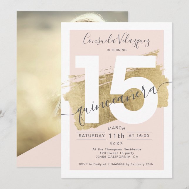 Convites Foto de folha de ouro em chiclete esfregaço escamu (Frente/Verso)