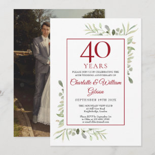 Convites Foto de folhagem para 40º aniversário de casamento